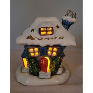 Christmas  Tealight Candle  Snowy Days Turquoise House Cottage Winter Home Decor